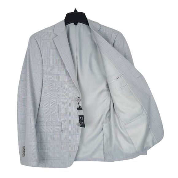 Alfani Men's Slim-Fit Stretch Suit Jacket Light Grey Plaid 44L NWT - Picture 2 of 7
